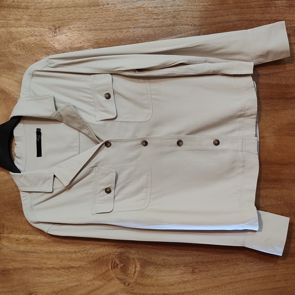 Max Jeans Womens Soft Tencel Jacket Beige Herringbone Lightweight Button-Front M